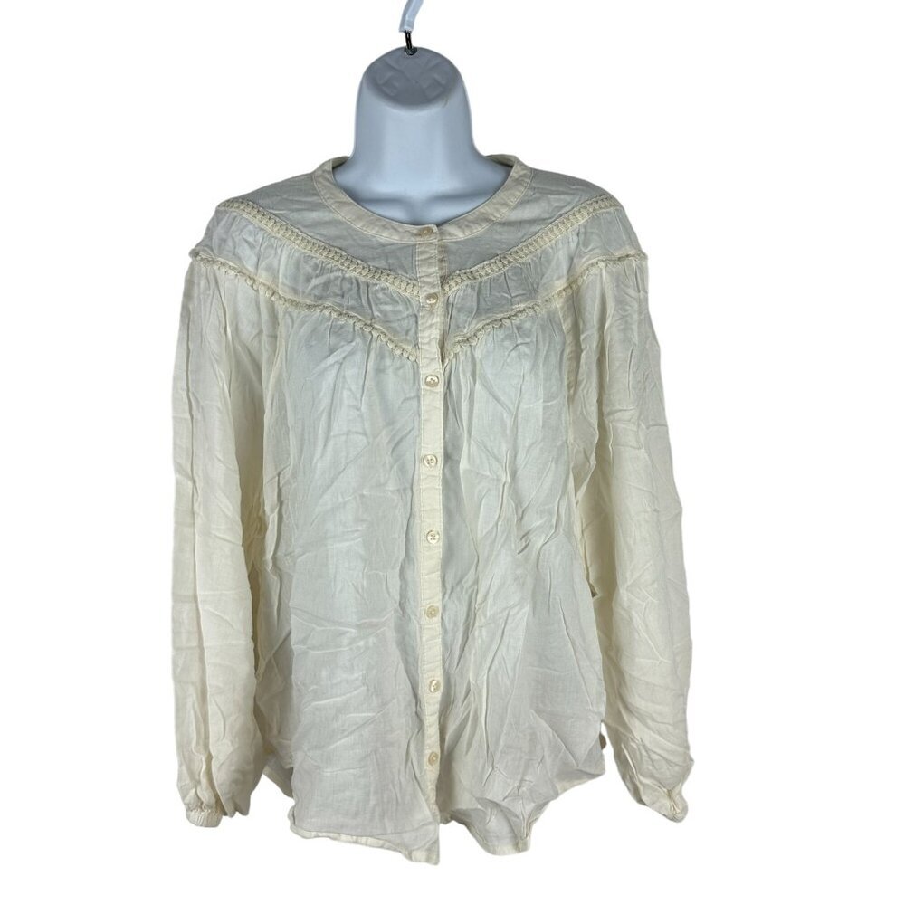 Old Navy Women's Vintage-Inspired Button-Up Blouse Cream Size M